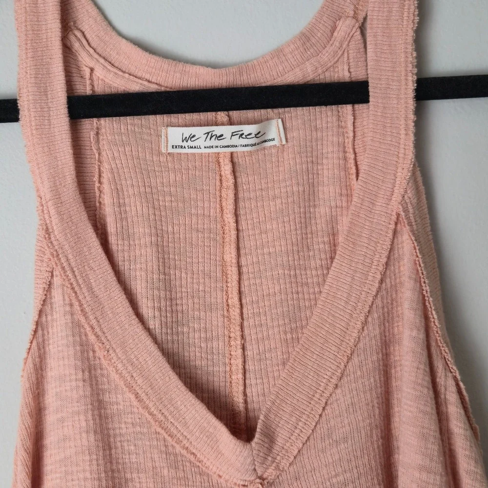 Free People We The Free Dusted Peach Waffle Knit V-Neck Tank Top XS New‎